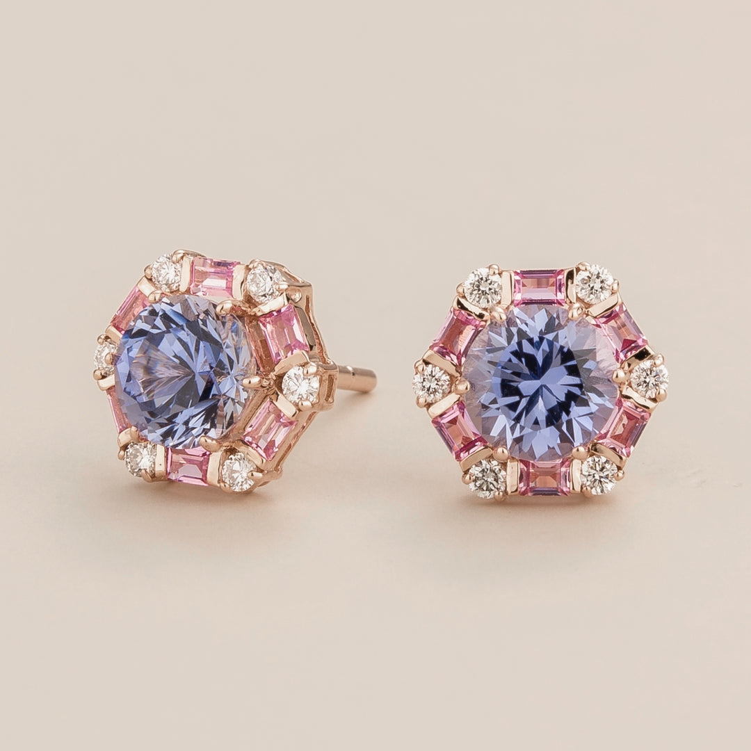 Melba White Gold Earrings In Pastel Blue Sapphire, Pink Sapphire & Diamond