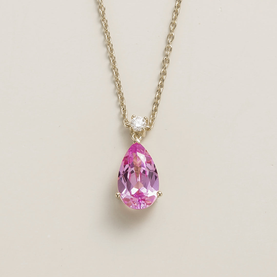 Ori large pendant necklace in Pink Sapphire & Diamond set in White Gold