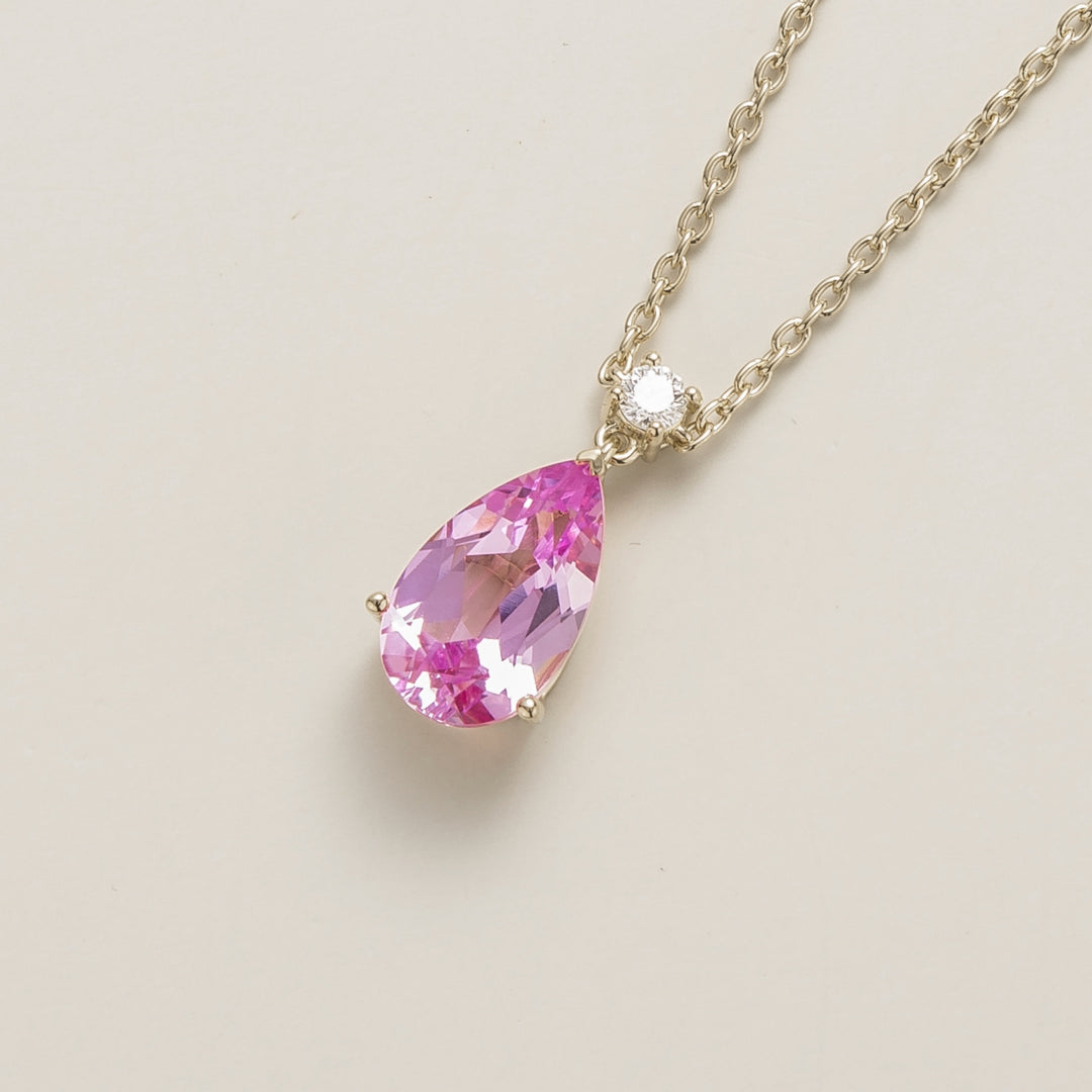 Ori large pendant necklace in Pink Sapphire & Diamond set in White Gold