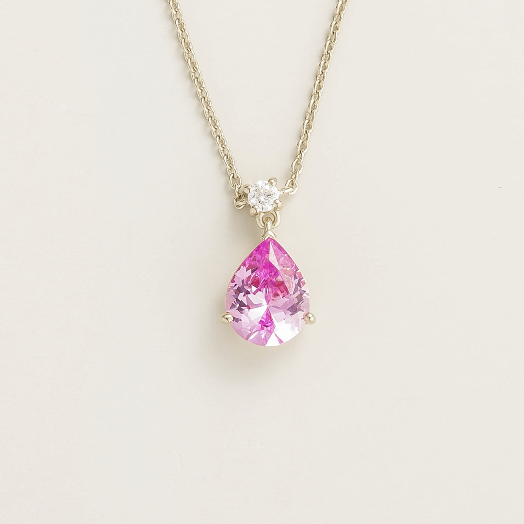 Ori medium pendant necklace in Pink Sapphire & Diamond set in White Gold