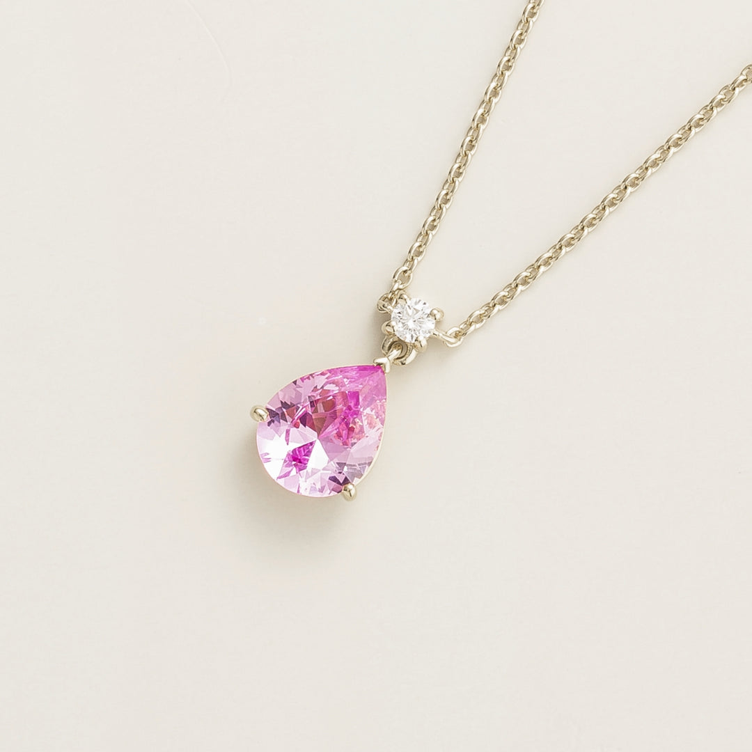 Ori medium pendant necklace in Pink Sapphire & Diamond set in White Gold