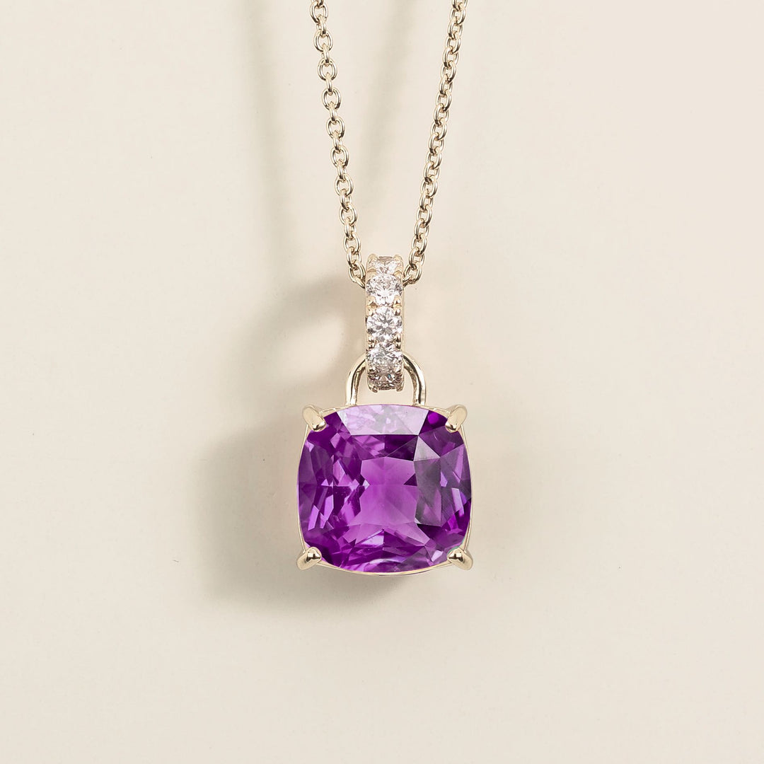 Oreol Pendant Necklace In Purple Sapphire & Diamond Set In White Gold