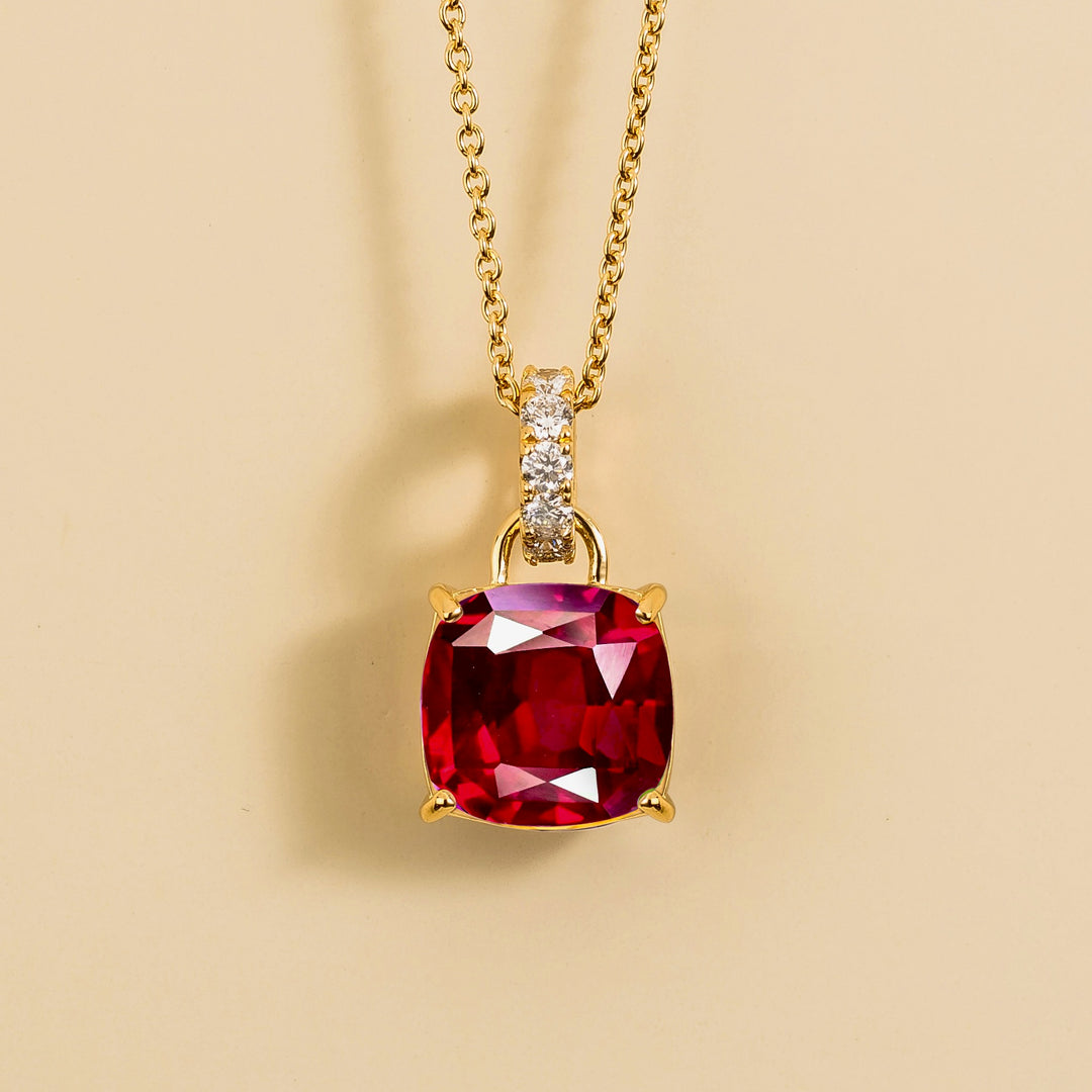 Oreol Pendant Necklace In Ruby & Diamond Set In Gold