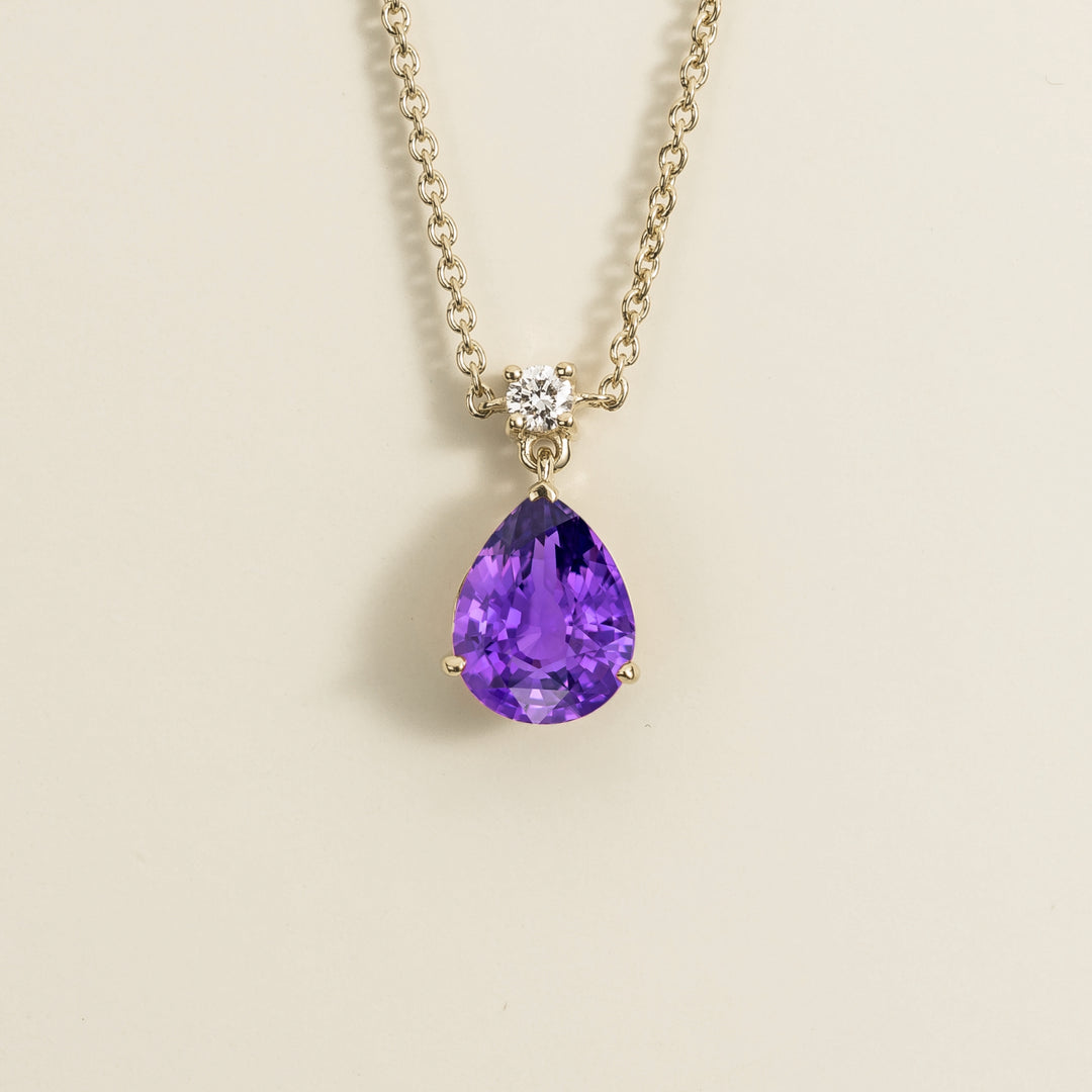 Ori Medium Pendant Necklace In Purple Sapphire & Diamond Set In White Gold