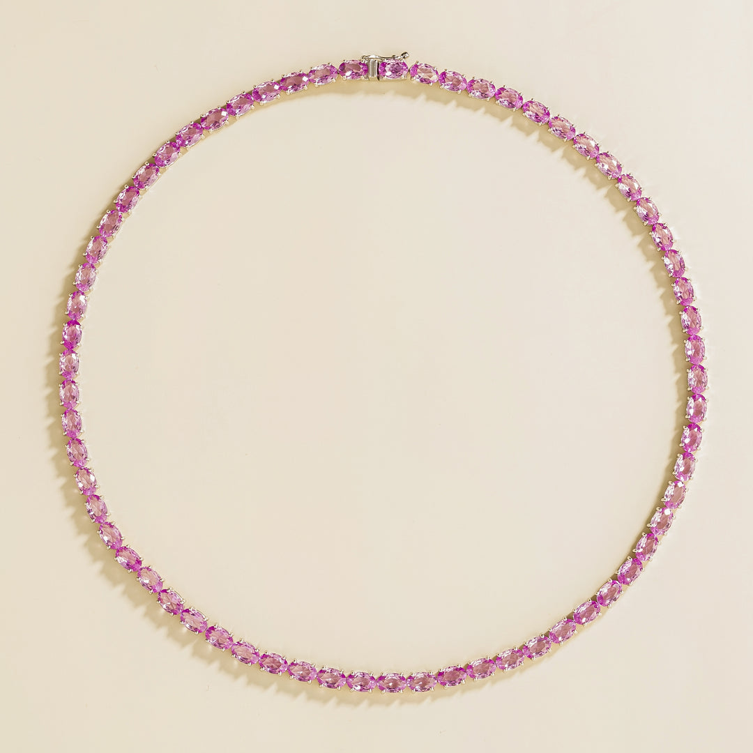 Salto white gold tennis necklace set with Pink sapphire