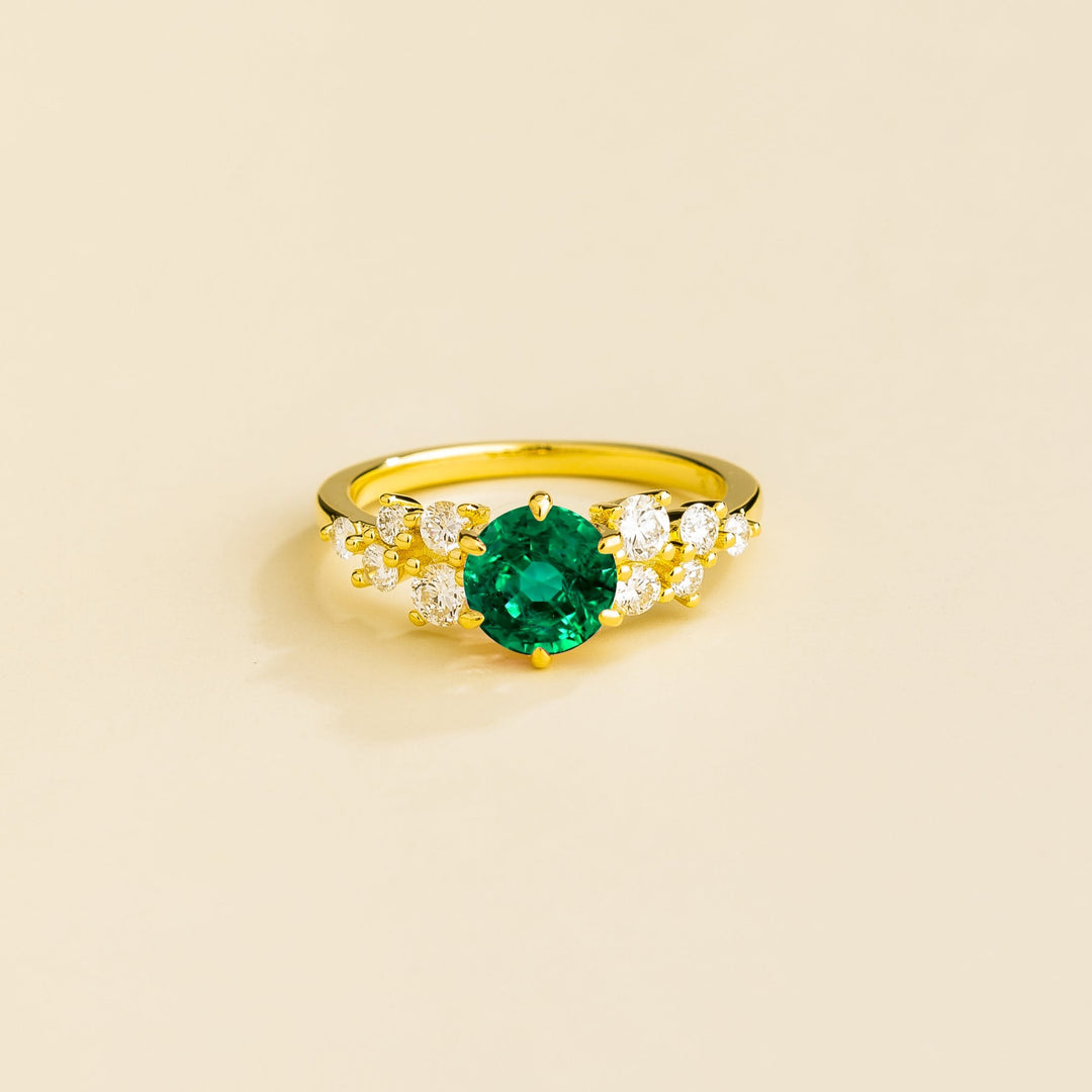 Floret gold ring in Emerald & Diamonds