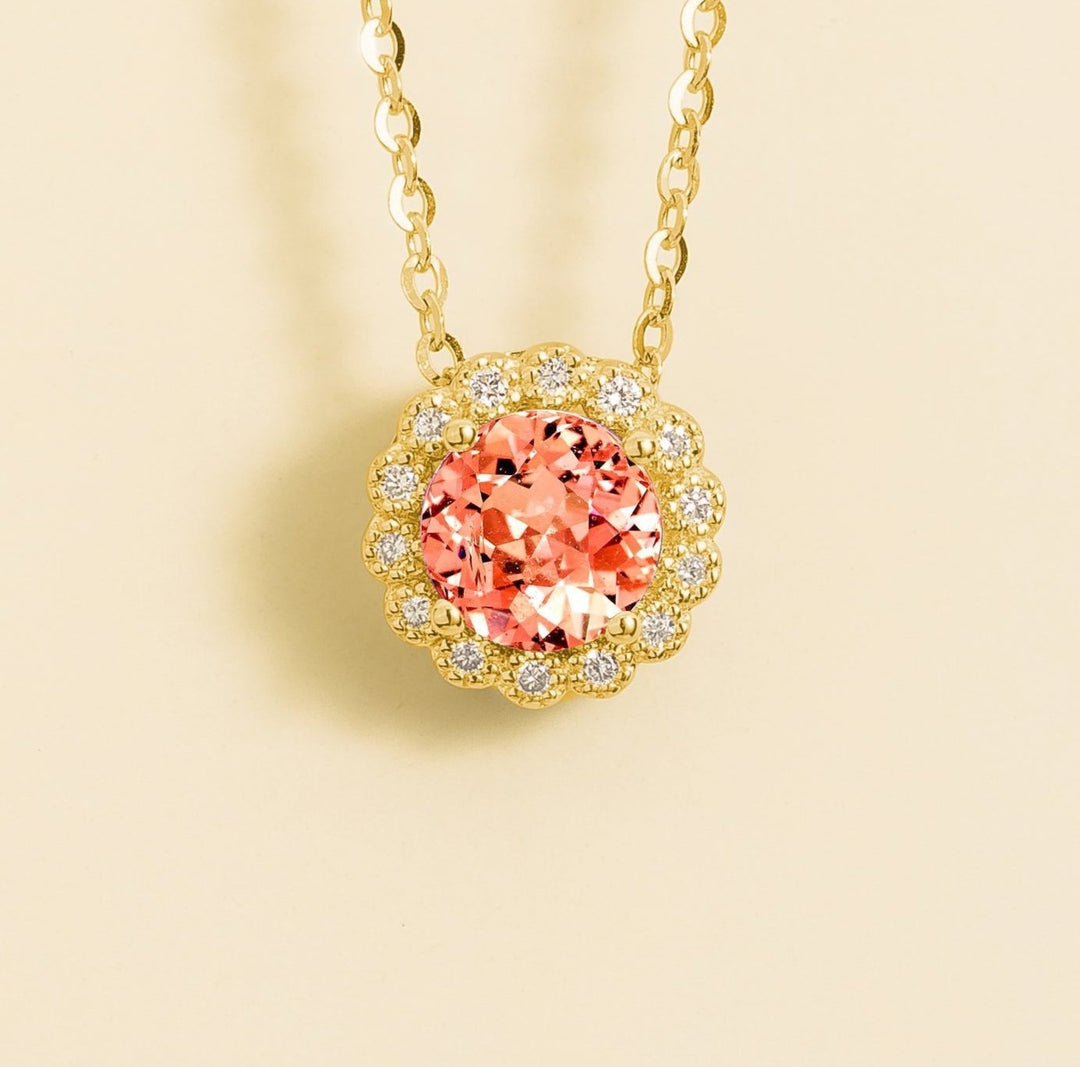 Solen Gold Necklace Set With Padparadscha Sapphire & Diamond