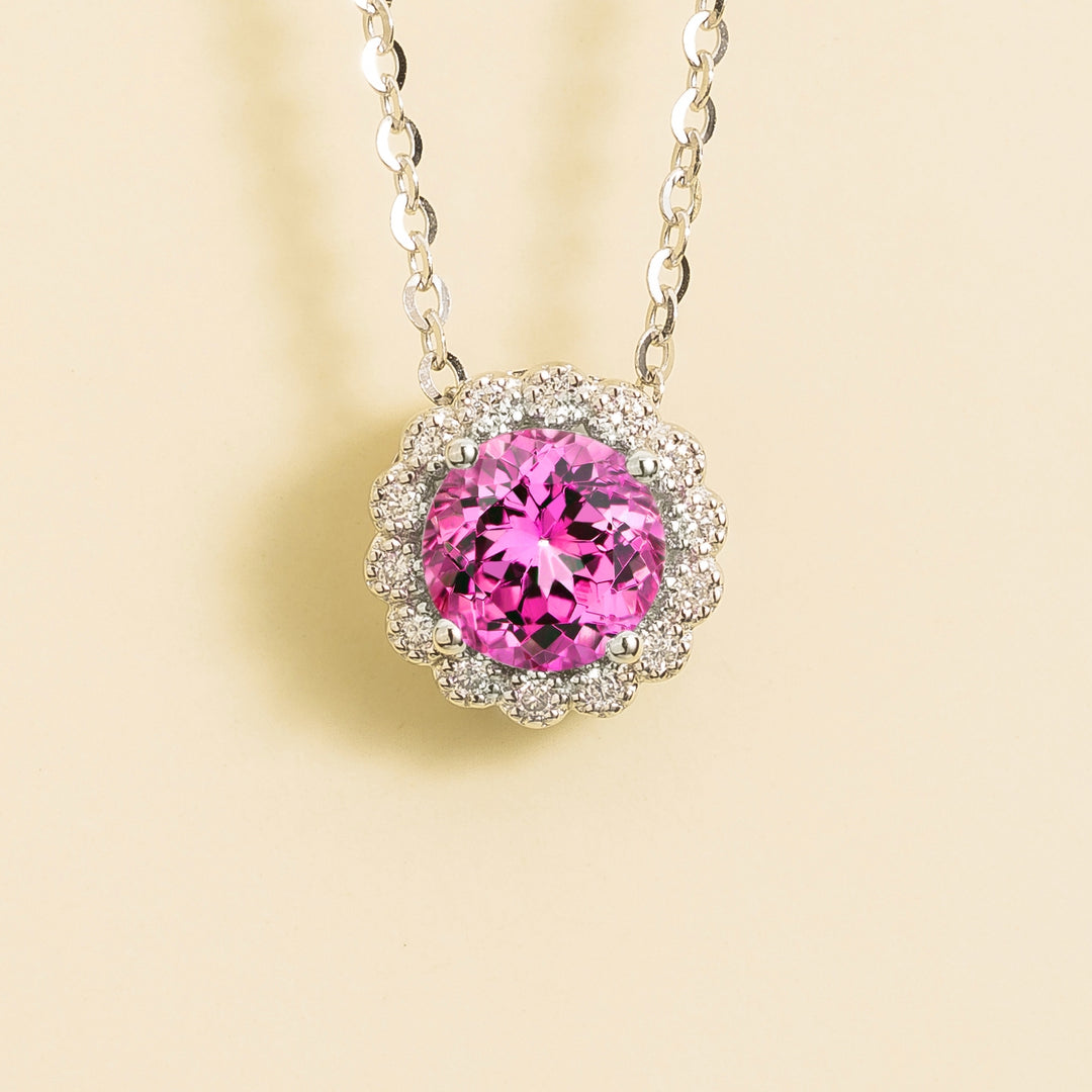 Solen White Gold Necklace Set With Pink Sapphire & Diamond