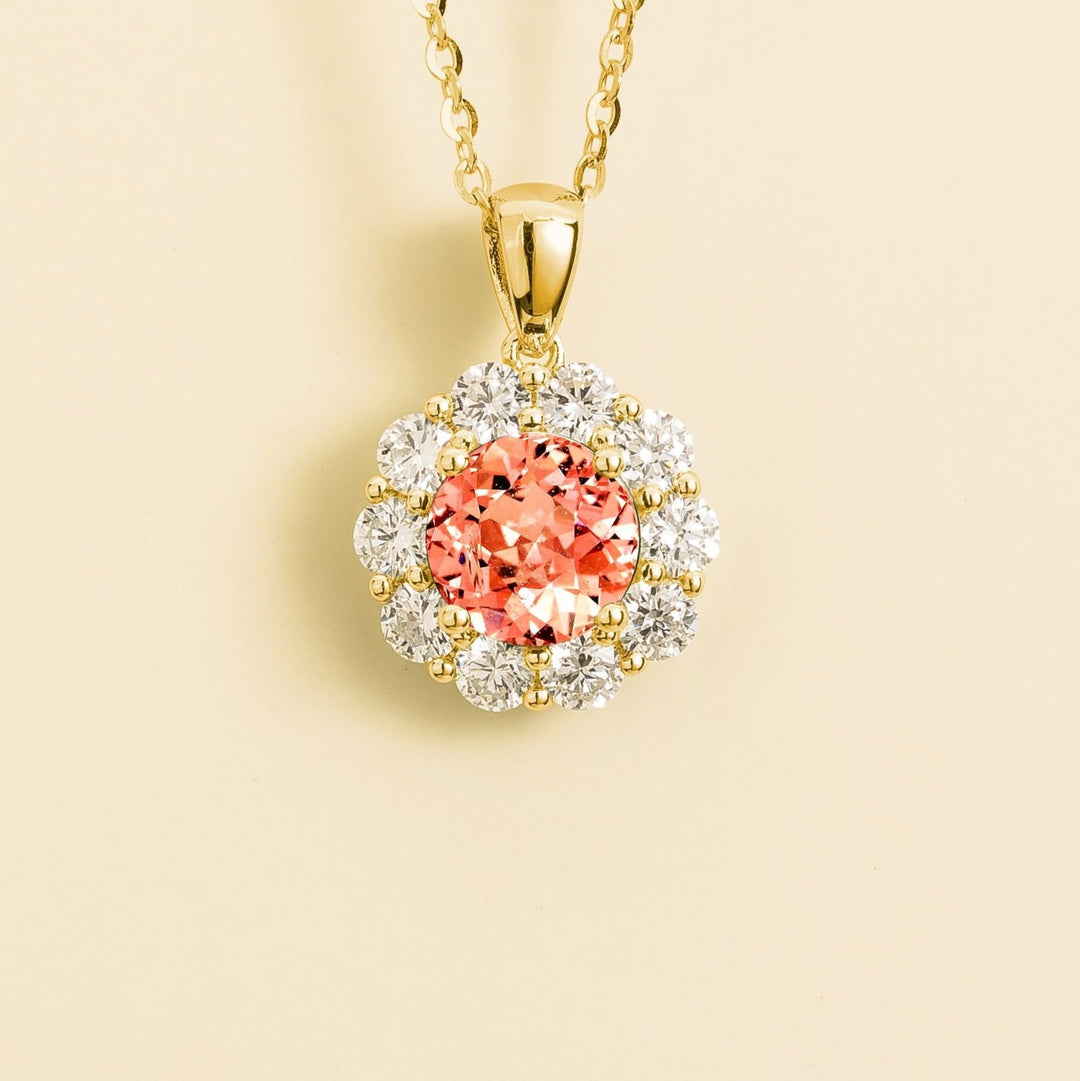 Floret Gold Necklace Set With Padparadscha Sapphire & Diamond