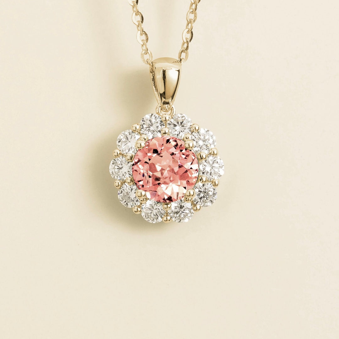 Floret White Gold Necklace Set With Padparadscha Sapphire & Diamond