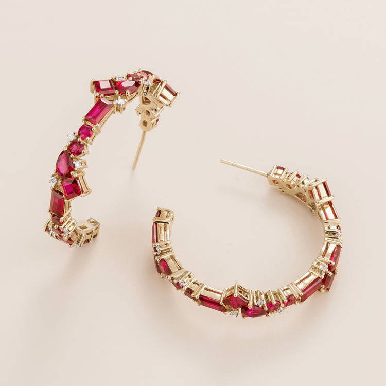 Lanna Large Hoop Earrings In Ruby & Diamond Set In White Gold