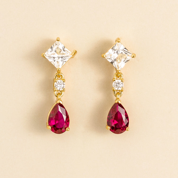 Ori Gold Earrings Set With Diamond & Ruby