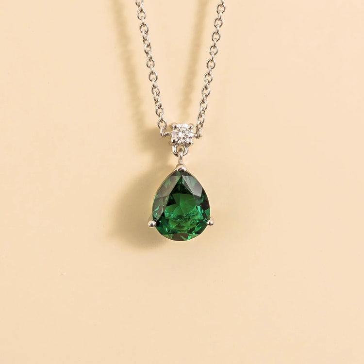 Ori medium pendant necklace in Emerald and Diamond set in Gold By Juvetti Online Jewellery London