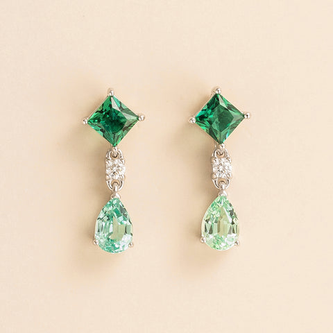 Emerald Earrings Juvetti Jewellery London Ori White Gold Earrings In Emerald, Diamond and Green Sapphire