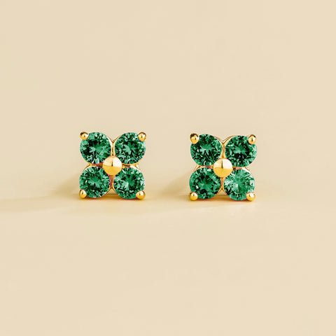 Emerald Earrings Juvetti Jewellery London Petale Gold Earrings Set With Emerald