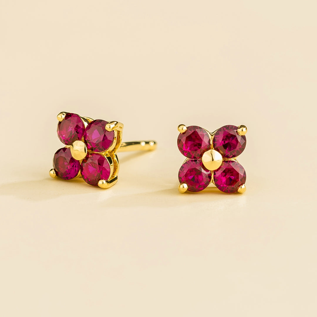 Petale Gold Earrings Set With Ruby Jewellery From London