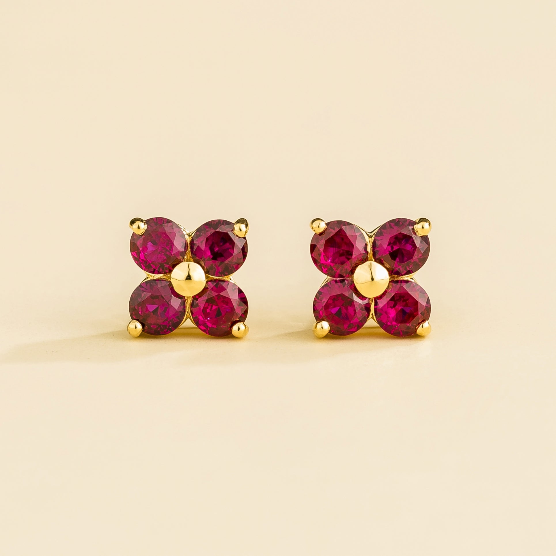 Petale Gold Earrings Set With Ruby