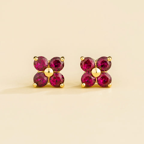 Emerald Earrings Juvetti Jewellery London Petale Gold Earrings Set With Ruby