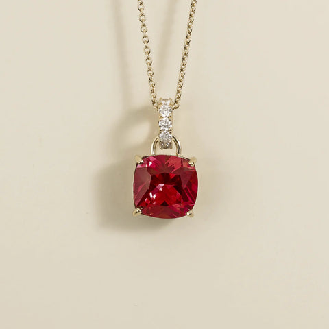 Ruby Necklace Juvetti Jewellery London Oreol Pendant Necklace In Ruby and Diamond Set In White Gold