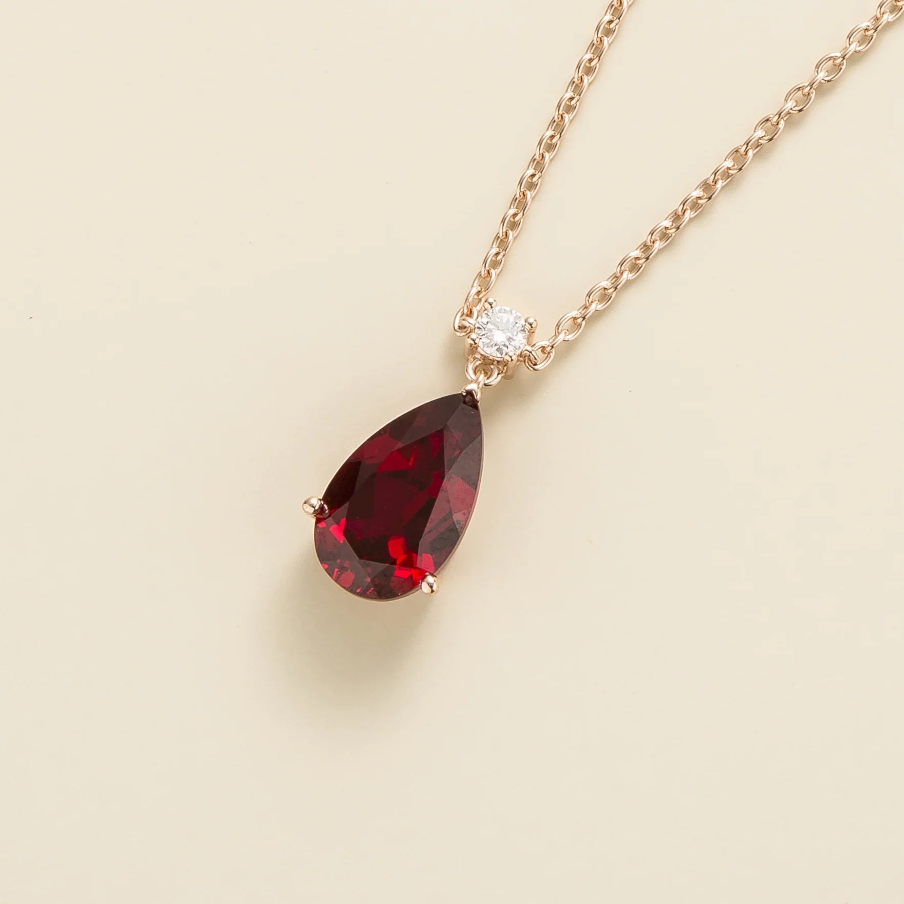 Ruby Necklace Juvetti Jewellery London Ori Large Pendant Necklace In Ruby and Diamond Set In Rose Gold