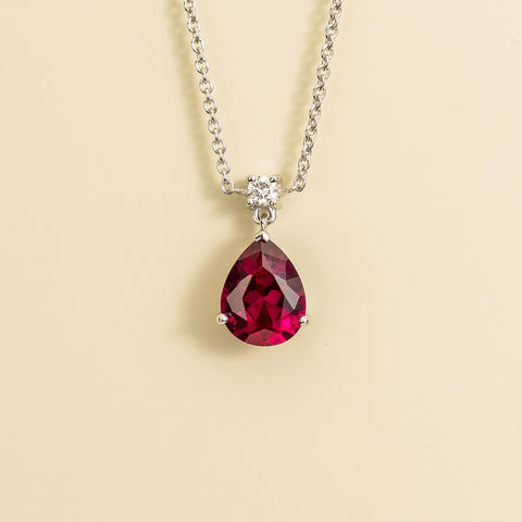 Ruby Necklace Juvetti Jewellery London Ori Medium Pendant Necklace In Ruby and Diamond Set In White Gold