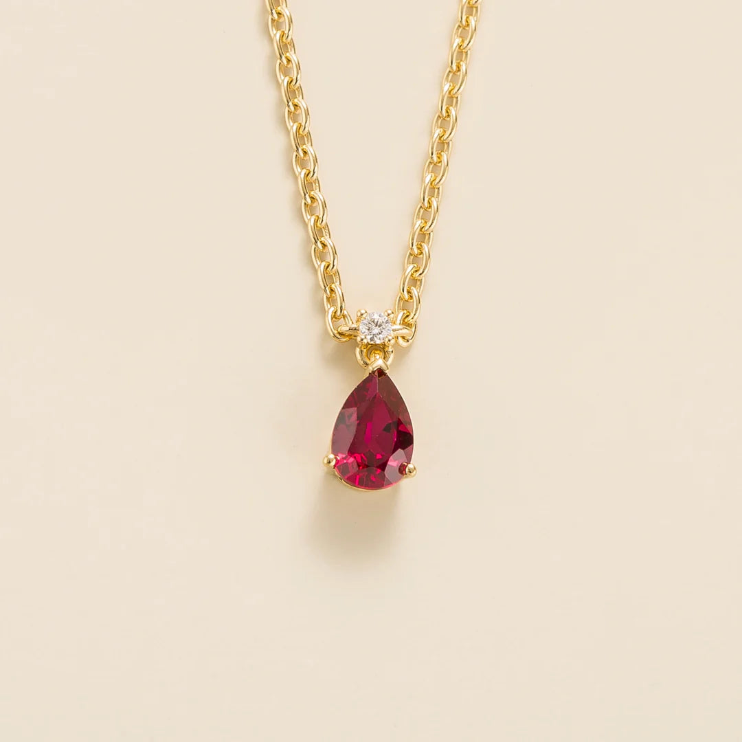 Ruby Necklace Juvetti Jewellery London Ori Small Pendant Necklace In Ruby and Diamond Set In Gold