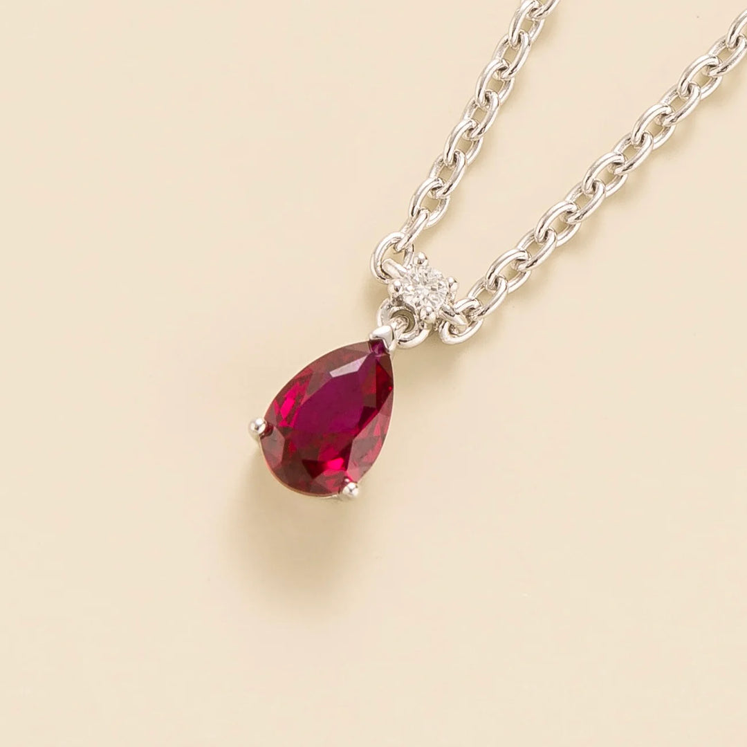Ruby Necklace Juvetti Jewellery London Ori Small Pendant Necklace In Ruby and Diamond Set In White Gold Jeweller from London
