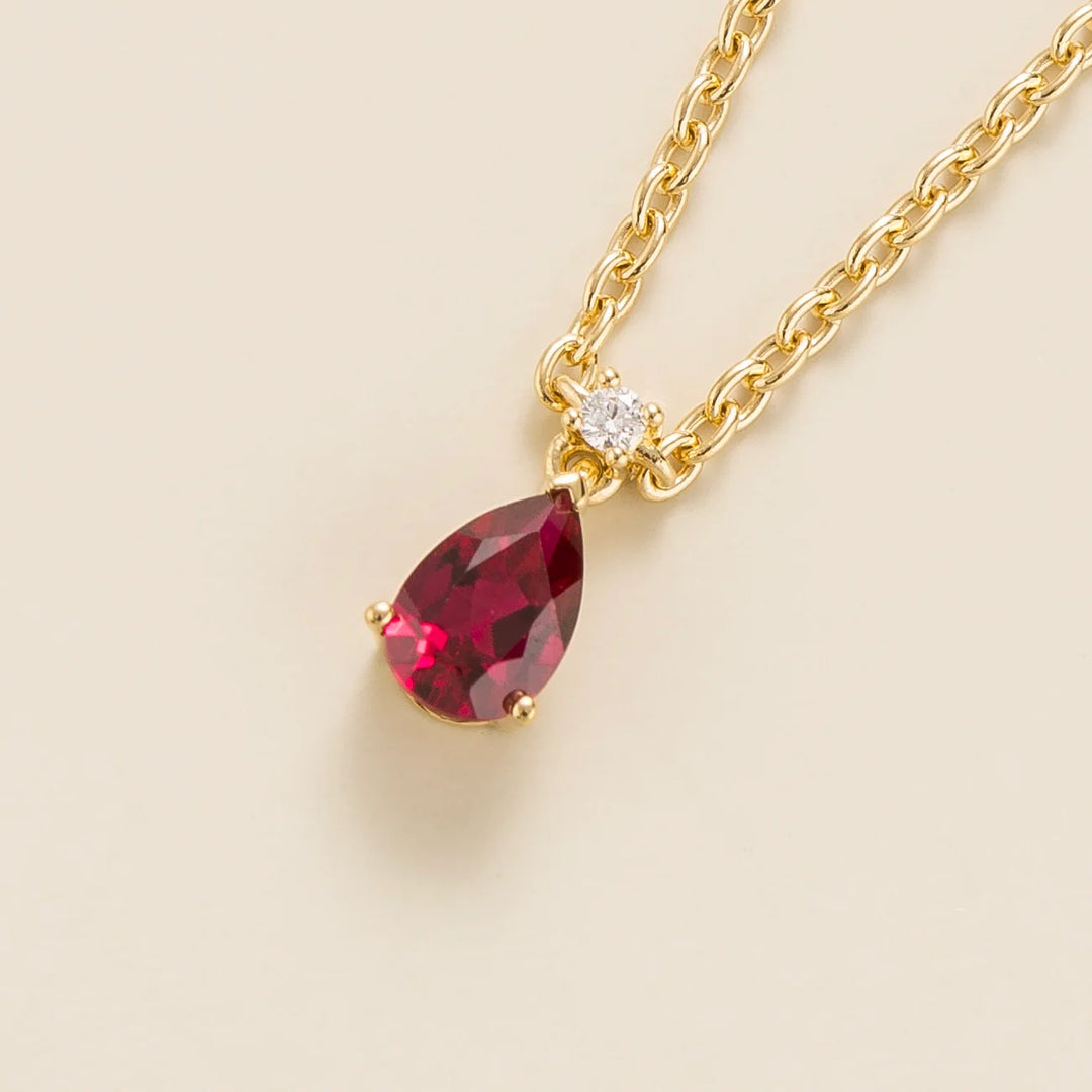 Ruby Necklace Juvetti Jewellery London UK Ori Small Pendant Necklace In Ruby and Diamond Set In Gold