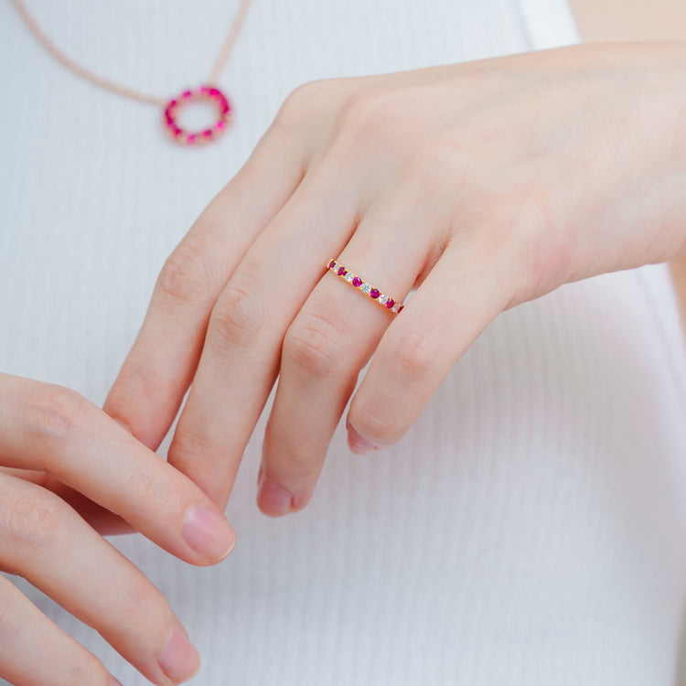 Salto Ring In Ruby And Diamond Set In Gold Juvetti Jewellery