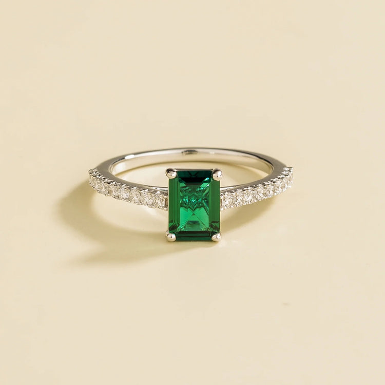 Thamani White Gold Ring With Emerald and Diamond By Juvetti Online Jewellery London