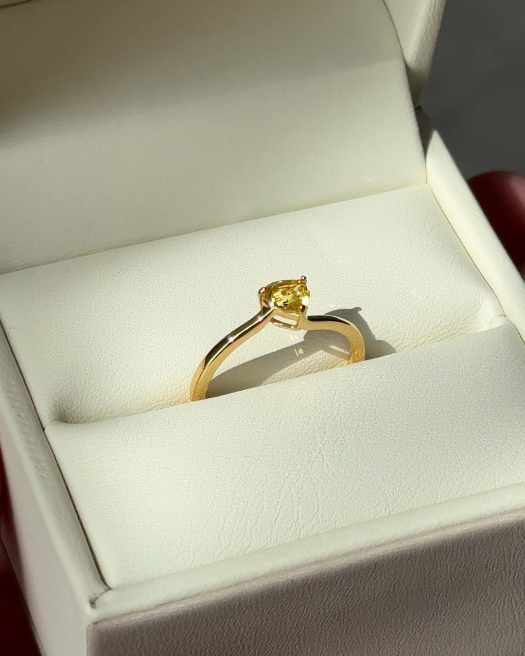 Trillion gold ring set with Yellow sapphire