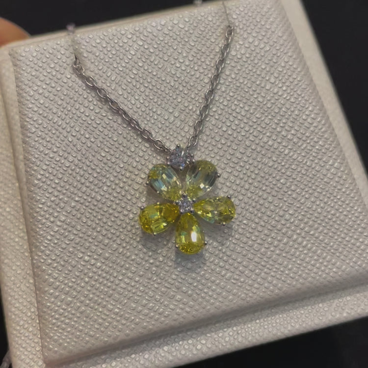 Order Online Florea White Gold Necklace Yellow Sapphire and Diamond by Juvetti - London Based Jewellery