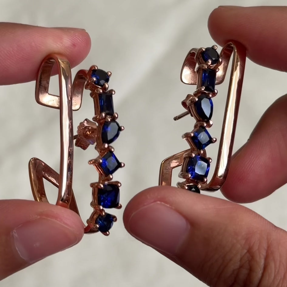 Serene Rose Gold Earrings Set With Blue Sapphire