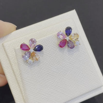 Review of Florea Gold Earrings Diamonds Blue Sapphire Pink Sapphire and Champagne Sapphire Best London Jewellery Store