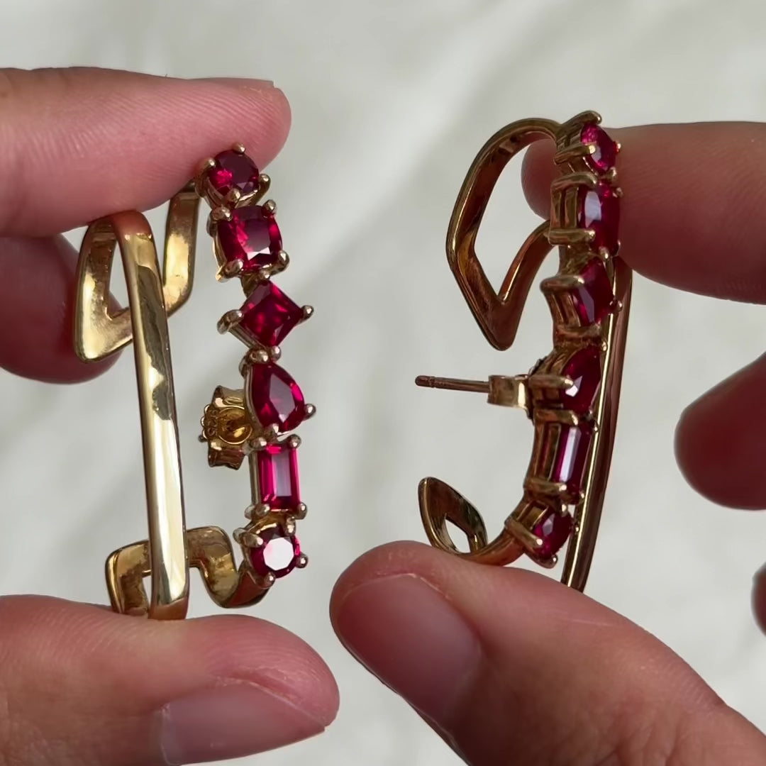 Serene Gold Earrings Set With Ruby