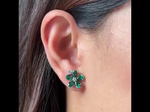 Florea White Gold Earrings Emerald & Diamond