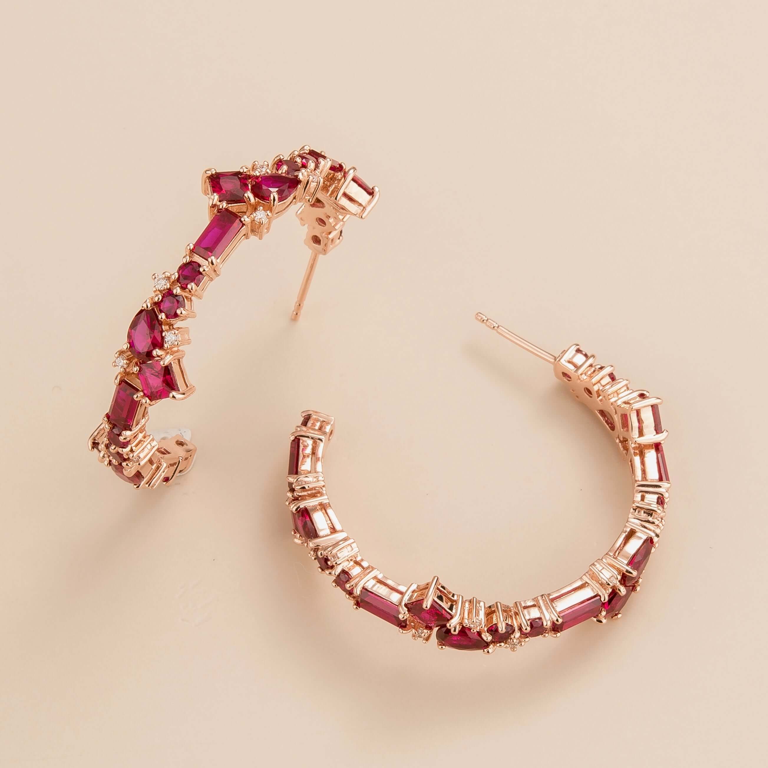 Lanna Large Hoop Earrings In Ruby Diamond Set In Rose Gold Juvetti