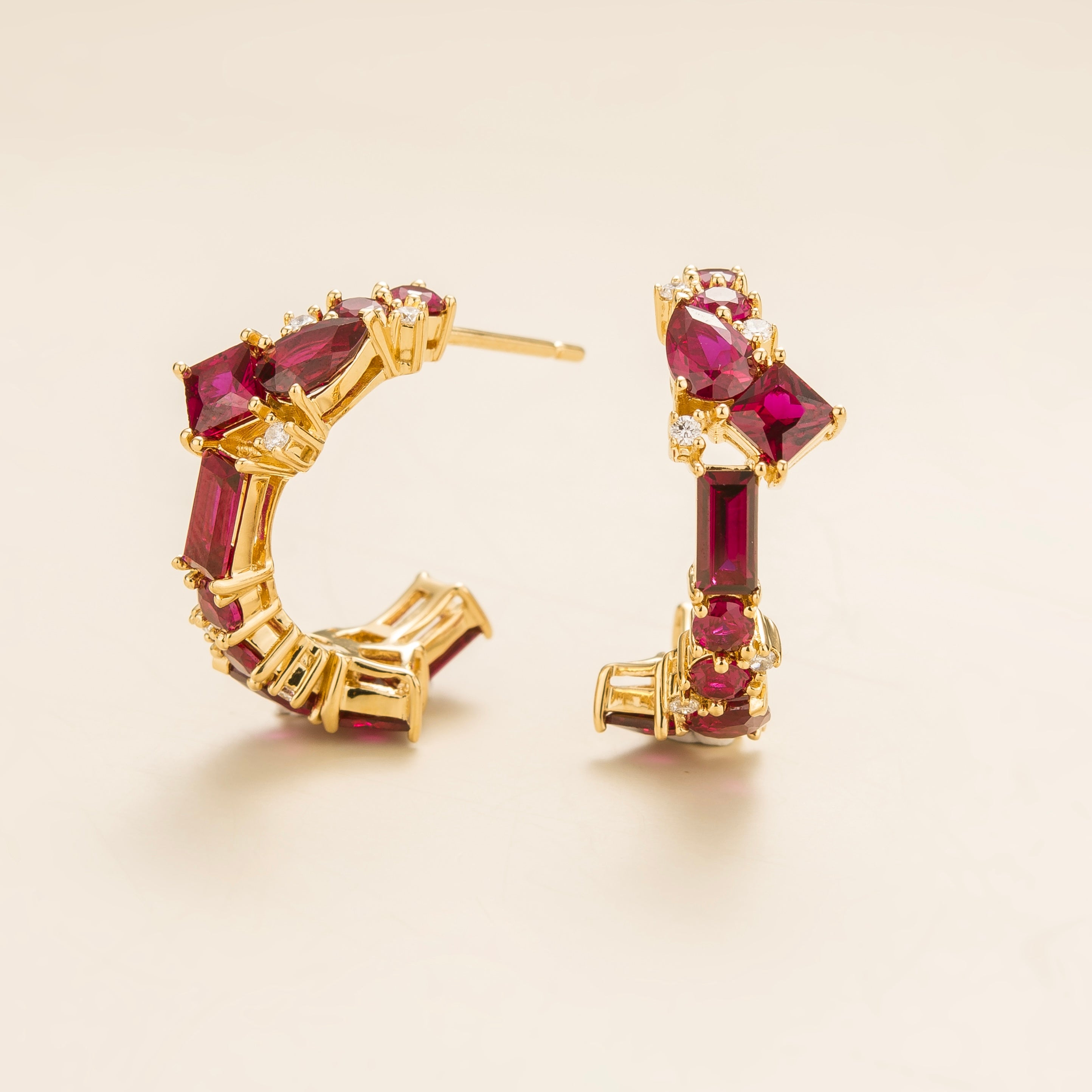 Lanna Medium Hoop Earrings In Ruby & Diamond Set In Gold